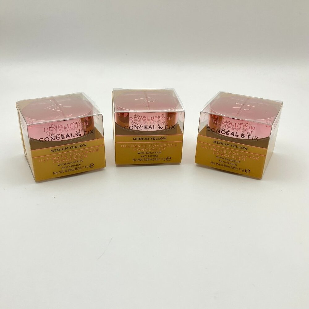 Lot of 3 Revolution Conceal and Fix Ultimate Coverage Concealer Medium Yellow